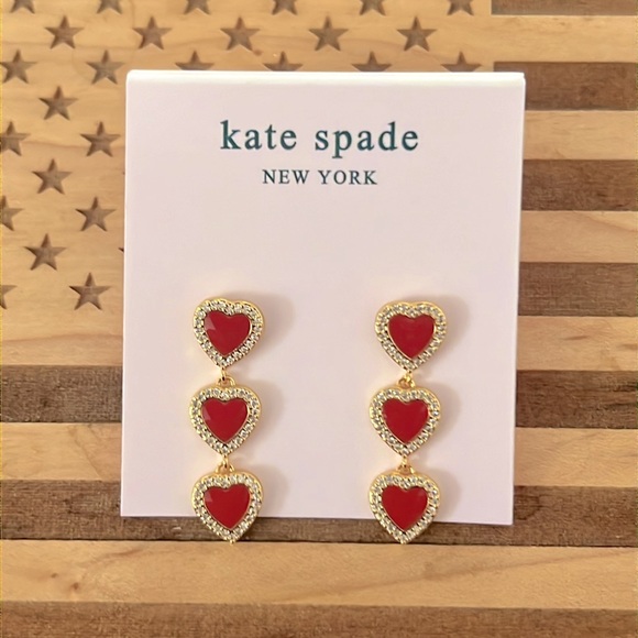 KATE SPADE • Red Take Heart Linear Earrings - Picture 6 of 6